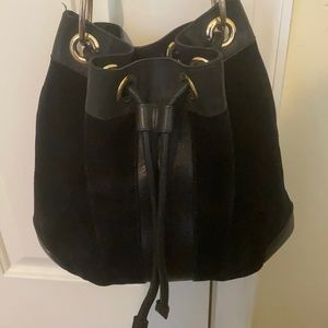 Gucci black suede and leather bucket shoulder bag